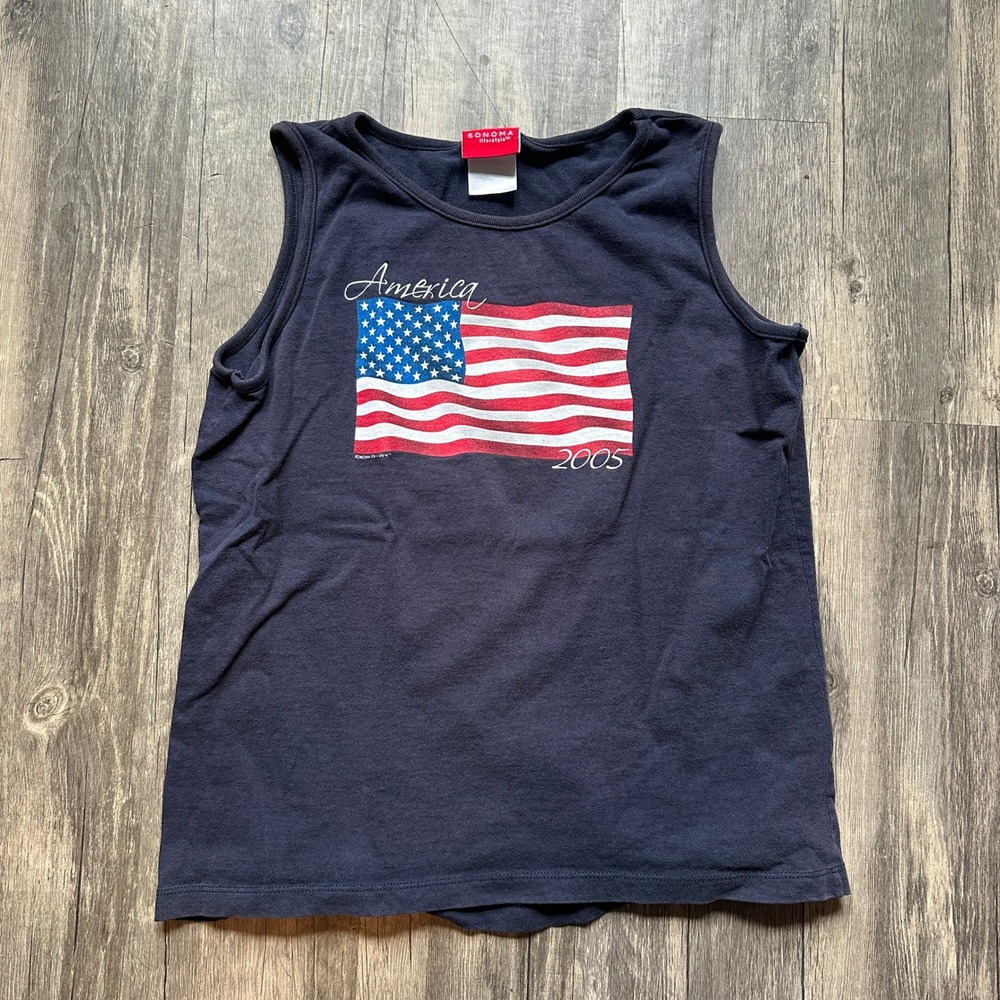 Sonoma America Flag Tank Top‎ Sleeveless Patriotic USA 2005 Women's